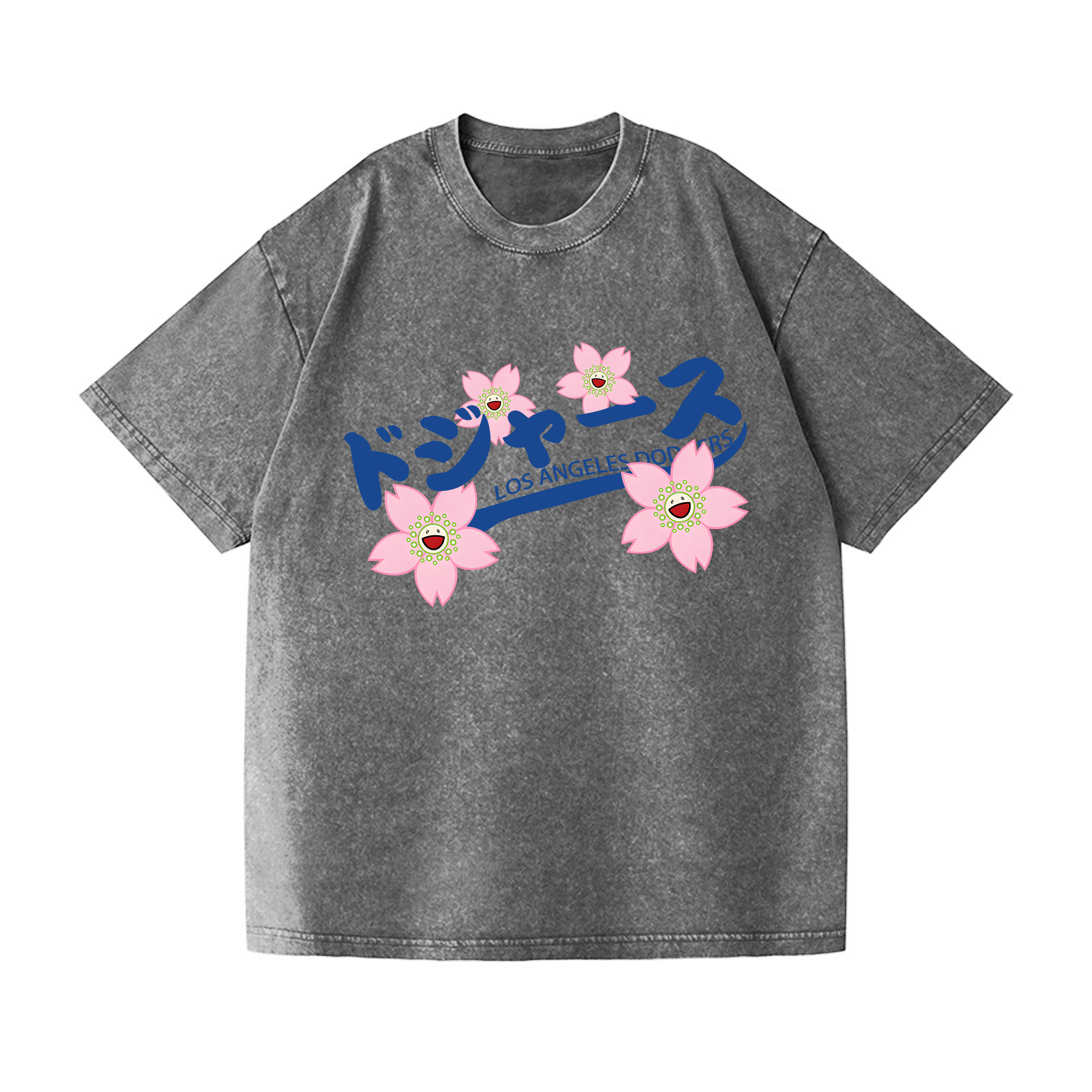 Sunflower Dodgers Baseball TM Vintage Wash Japanese Design T-Shirt