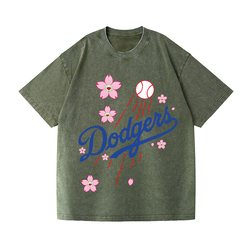 TM Dodgers Dream Baseball Sunflower Vintage Wash Japanese Design T-Shirt