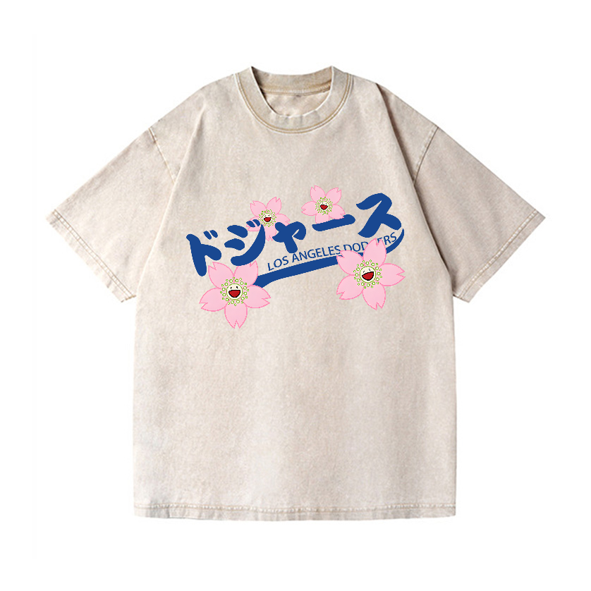 Sunflower Dodgers Baseball TM Vintage Wash Japanese Design T-Shirt