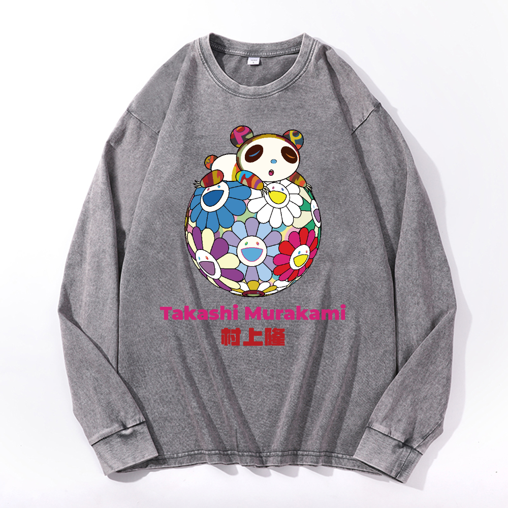 Panda Sunflower TM Vintage Cotton Wash Crewneck Sweatshirt