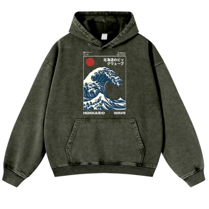 Katsushika Hokusai Vintage Washed Thick Cotton Hoodie