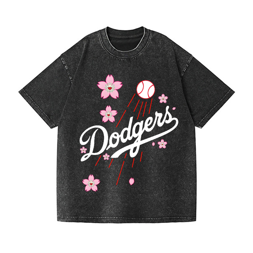 TM Dodgers Dream Baseball Sunflower Vintage Wash Japanese Design T-Shirt