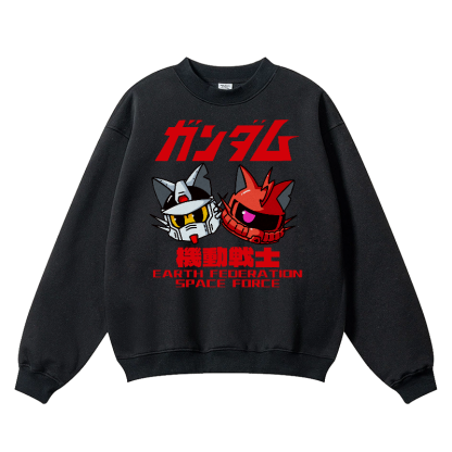 Gundam Cat Wrinkle-Resistant Crewneck Sweatshirt