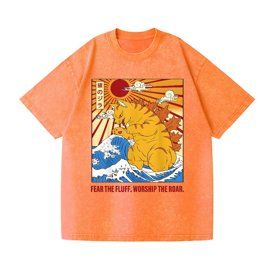 Catzilla Godzilla Vintage Wash Japanese Design T-Shirt