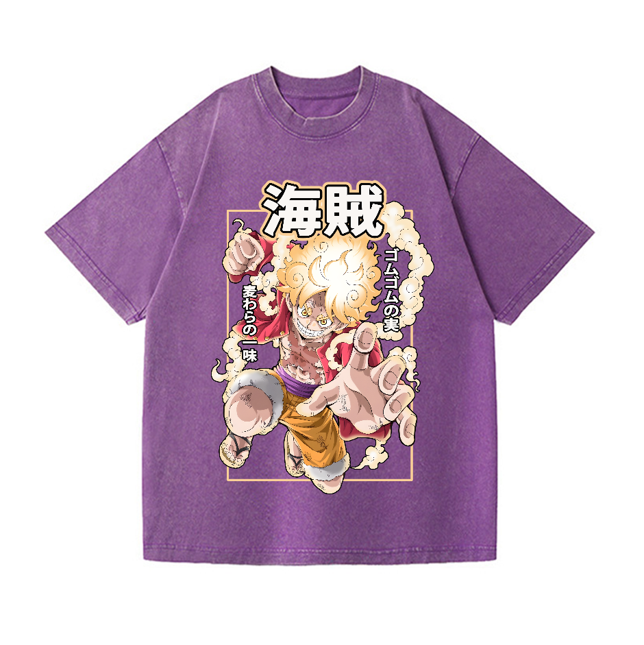 OP Luffy Gear 5 Vintage Wash Japanese Design T-Shirt