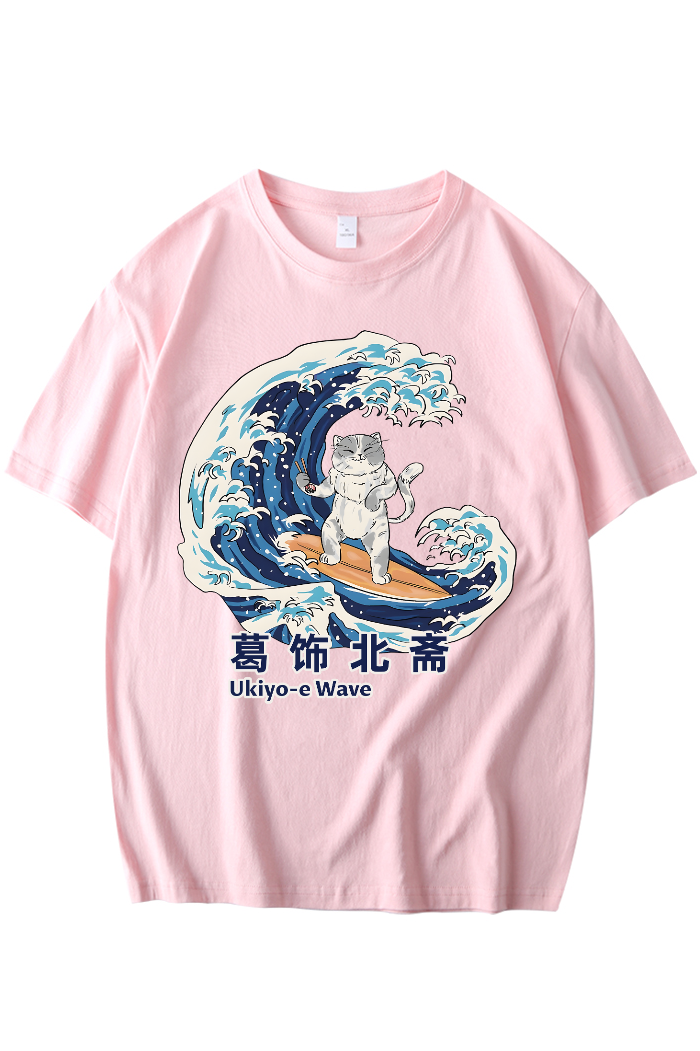 Katsushika Hokusai Ukiyoe Wave Cat Japanese Style Women's Classic Tee