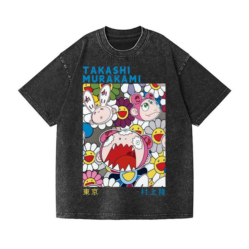 Rabbit Flower TM Vintage Wash Japanese Design T-Shirt