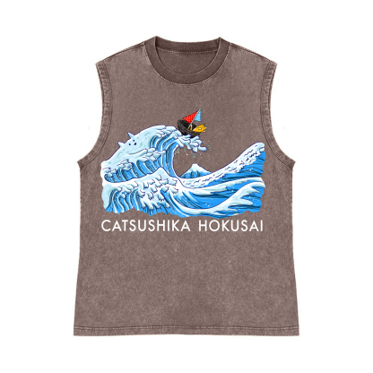 CATSUSHIKA Katsushika Hokusai Pure Cotton Wash-Dyed Sleeveless Tank Top
