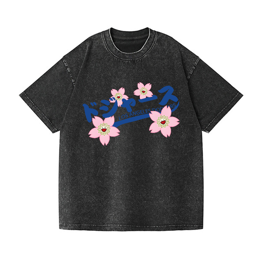 Sunflower Dodgers Baseball TM Vintage Wash Japanese Design T-Shirt