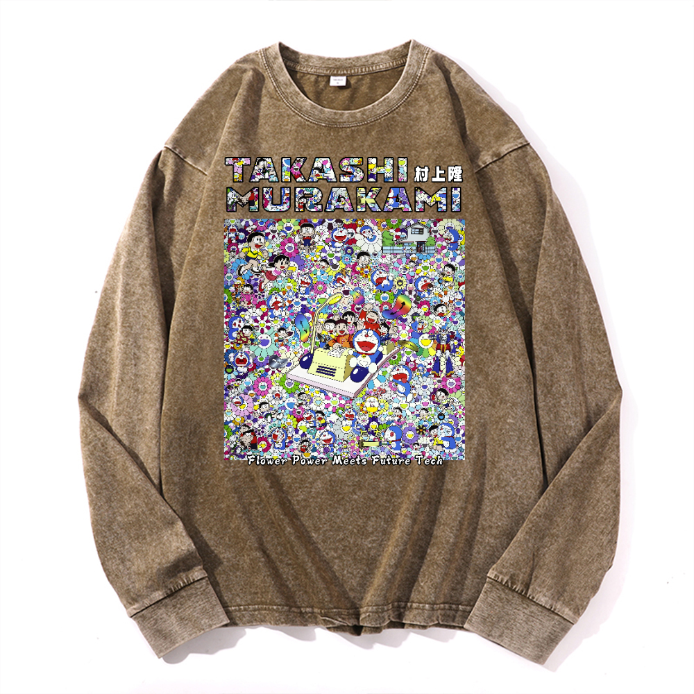 Doraemon Sunflower TM Vintage Cotton Wash Crewneck Sweatshirt