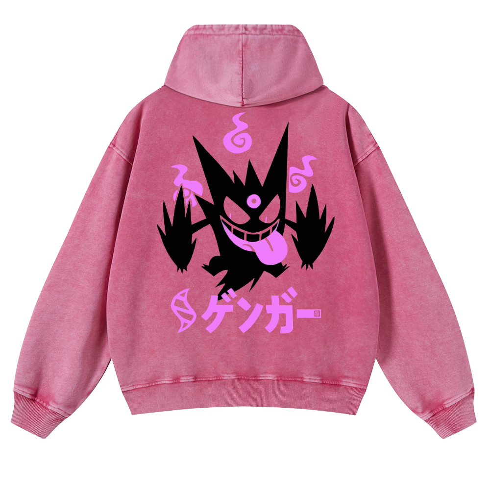 Gengar Anime Vintage Washed Cotton Back Art Hoodie