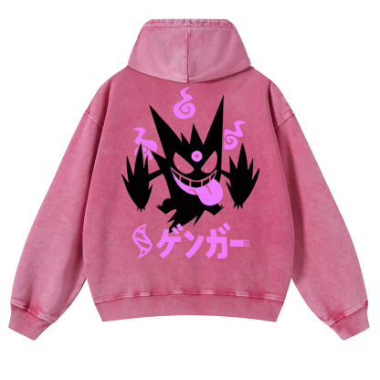Gengar Anime Vintage Washed Cotton Back Art Hoodie