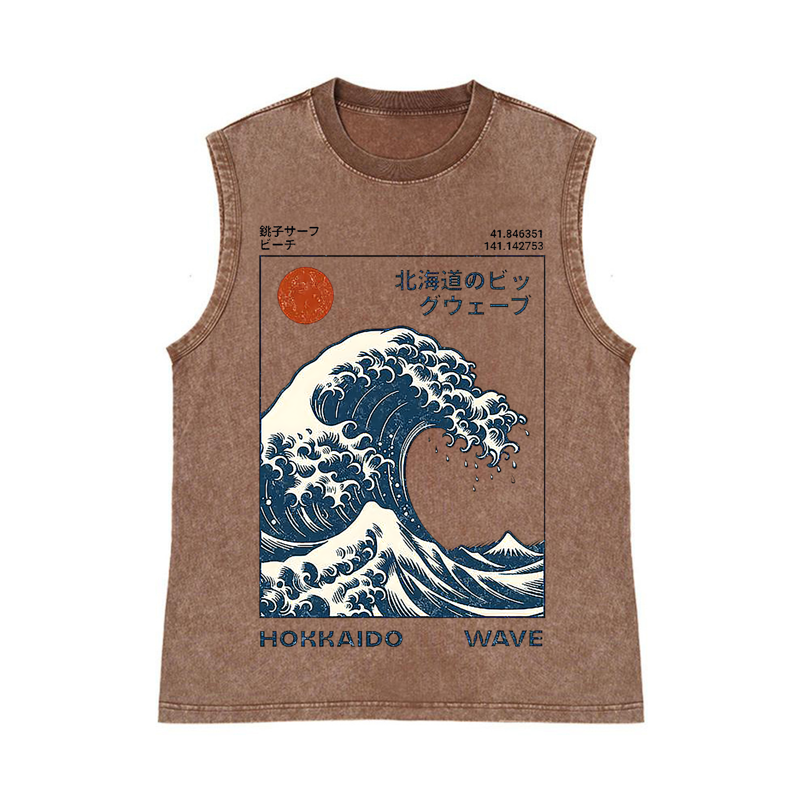 Katsushika Hokusai Pure Cotton Wash-Dyed Sleeveless Tank Top