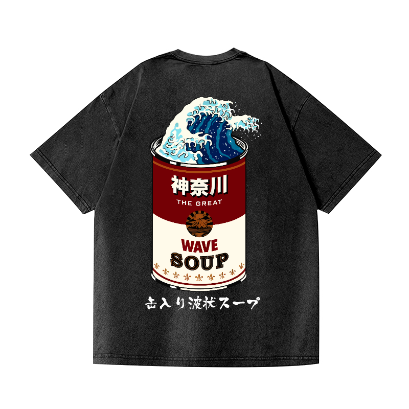 Great Wave Katsushika Hokusai Campbell Soup  Vintage Wash Japanese Design Back Art T-Shirt