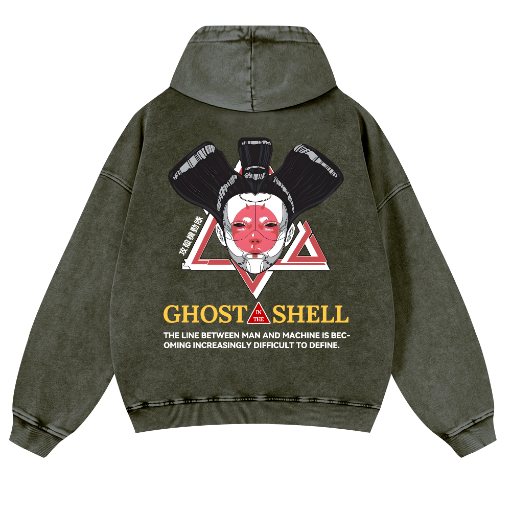 Ghost of the Shell Geisha Vintage Washed Cotton Back Art Hoodie