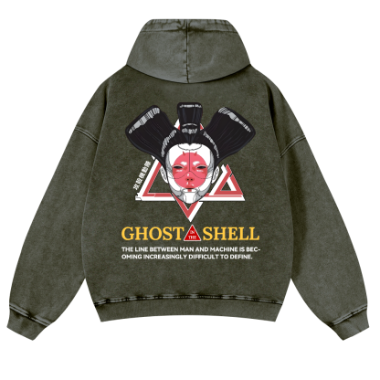 Ghost of the Shell Geisha Vintage Washed Cotton Back Art Hoodie