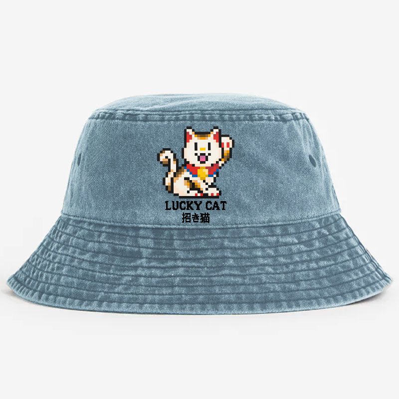 TM Mosaic Lucky Cat Vintage 100% Cotton Bucket Hat