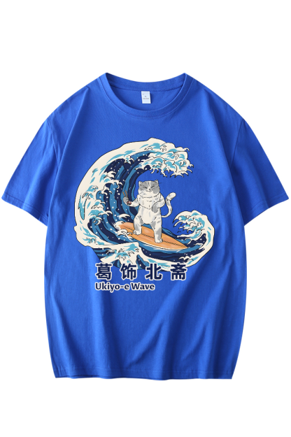 Katsushika Hokusai Ukiyoe Wave Cat Japanese Style Women's Classic Tee