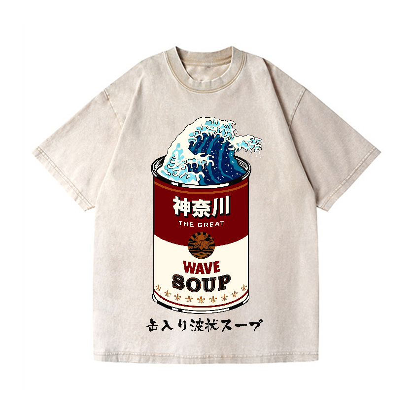 Katsushika Hokusai The Great Wave Campbell Soup Vintage Wash Japanese Design T-Shirt