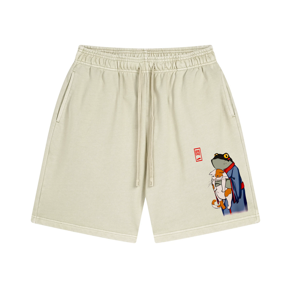 Matsumoto Hoji Frog and Cat Vintage Pure Thick Cotton Shorts