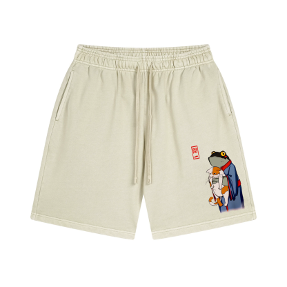 Matsumoto Hoji Frog and Cat Vintage Pure Thick Cotton Shorts