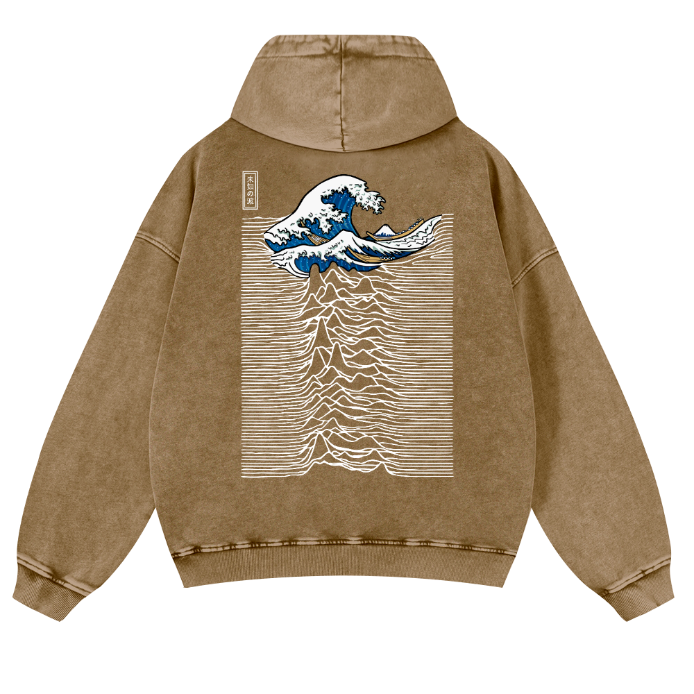 The Great Wave off Kanagawa Katsushika Hokusai Ukiyoe Vintage Washed Cotton Back Art Hoodie