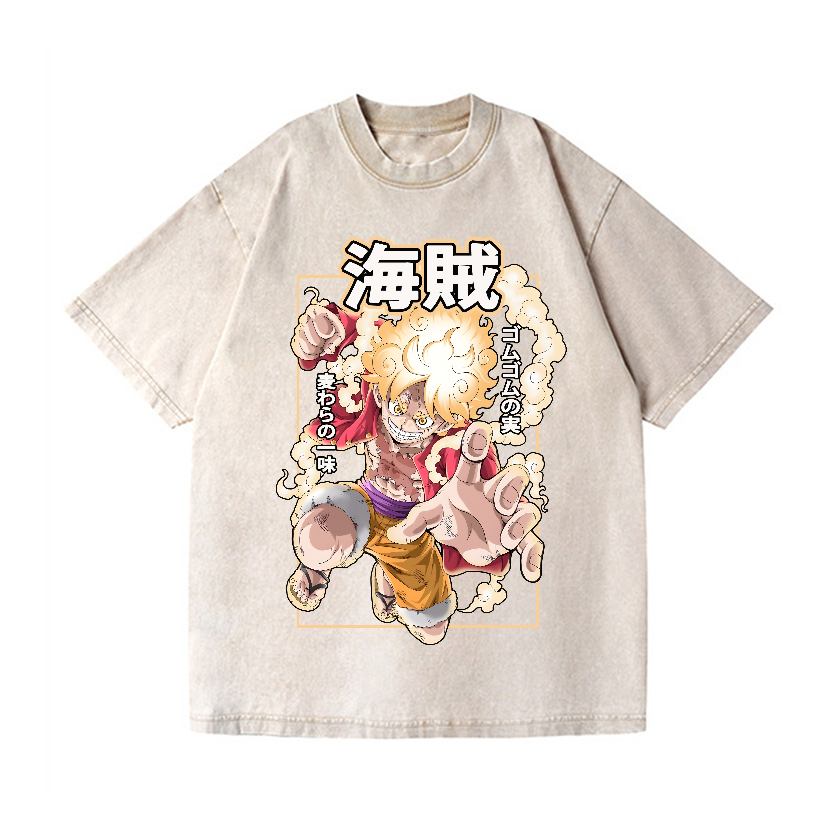 OP Luffy Gear 5 Vintage Wash Japanese Design T-Shirt