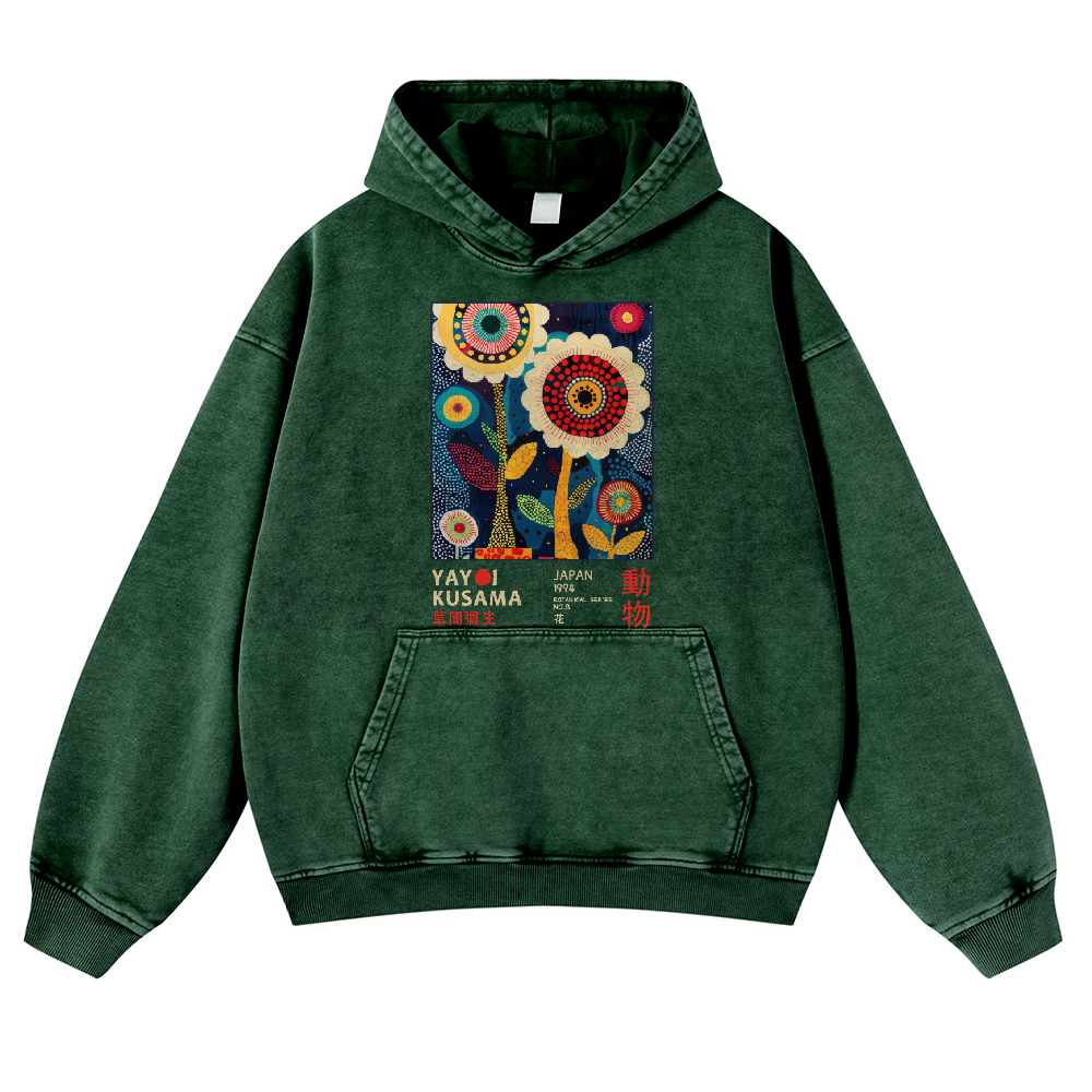 Yayoi Kusama Flower Vintage Washed Thick Cotton Hoodie