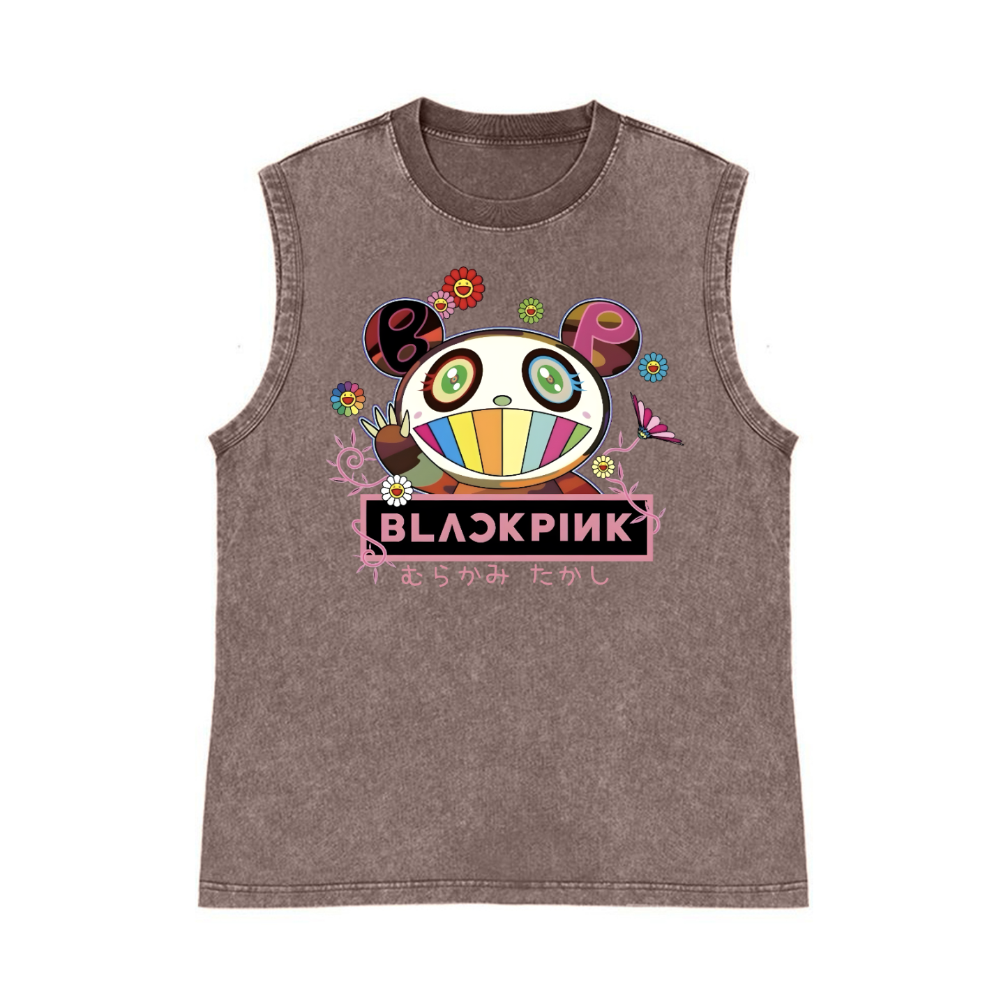 Black Pink TM Pure Cotton Wash-Dyed Sleeveless Tank Top