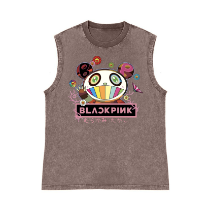 Black Pink TM Pure Cotton Wash-Dyed Sleeveless Tank Top