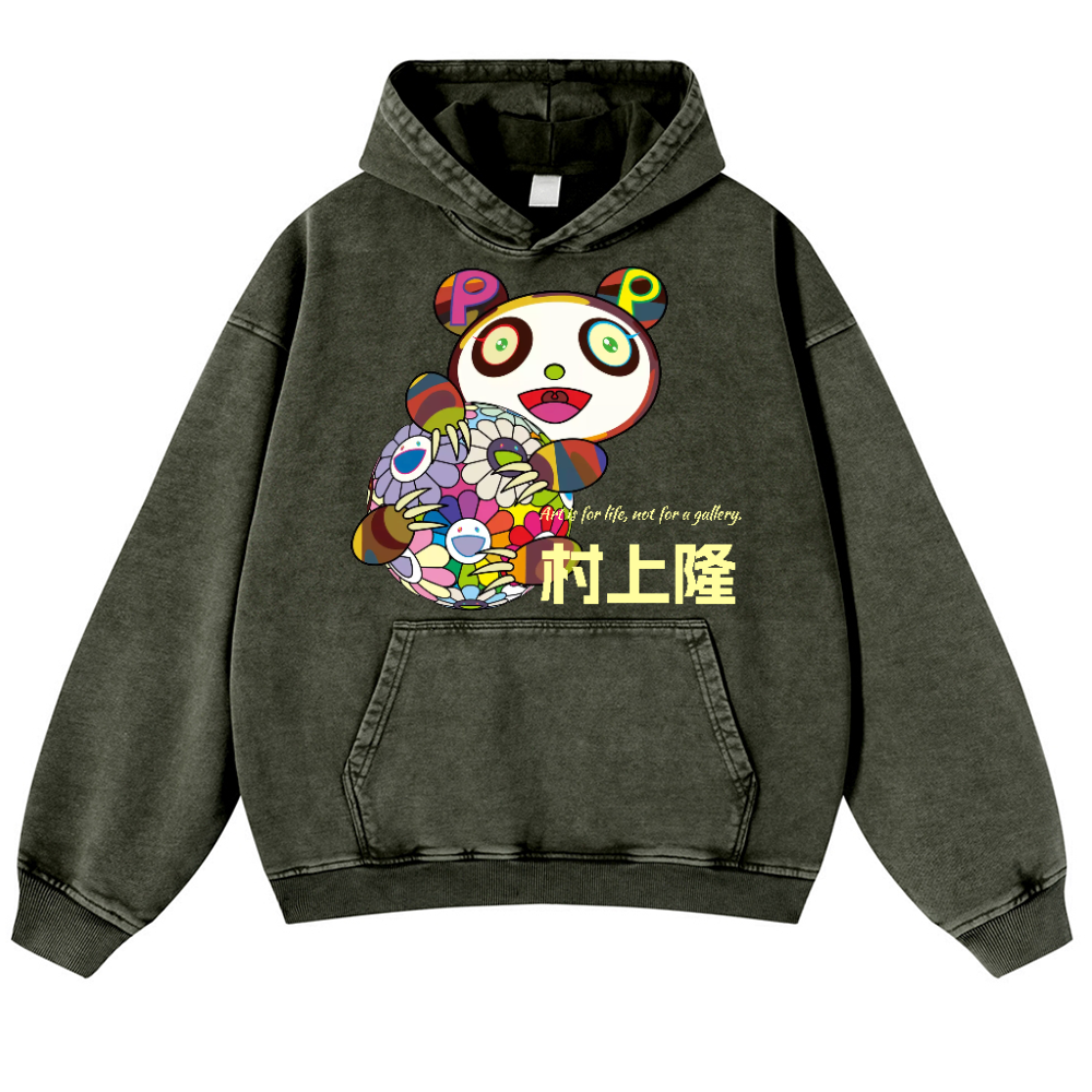 TM Sunflower Panda Vintage Washed Thick Cotton Hoodie