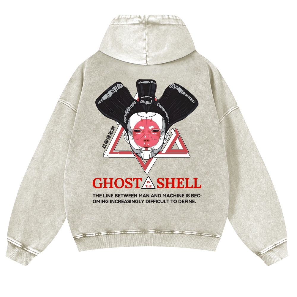 Ghost of the Shell Geisha Vintage Washed Cotton Back Art Hoodie