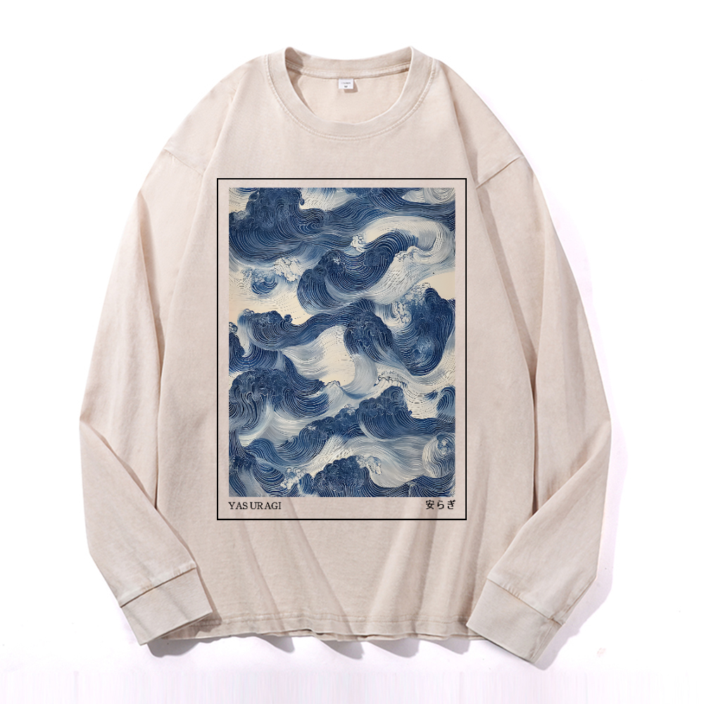 Yasuragi Art Wave Vintage Cotton Wash Long-sleeve T-shirt