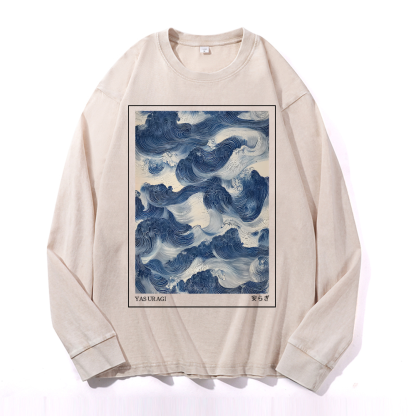 Yasuragi Art Wave Vintage Cotton Wash Long-sleeve T-shirt