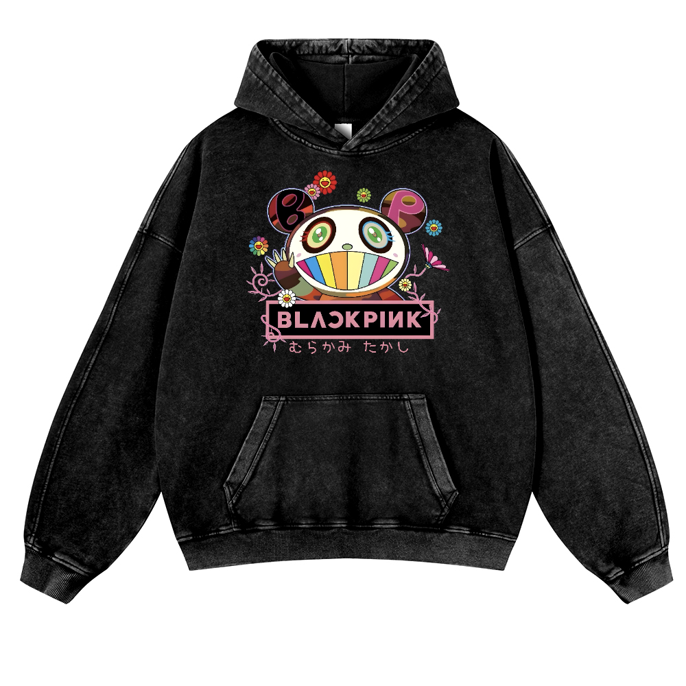 Black Pink TM Vintage Washed Thick Cotton Hoodie