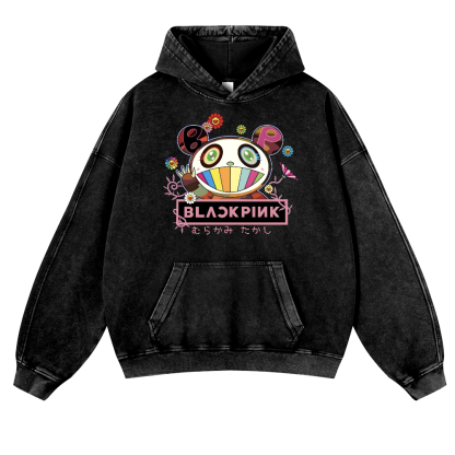 Black Pink TM Vintage Washed Thick Cotton Hoodie