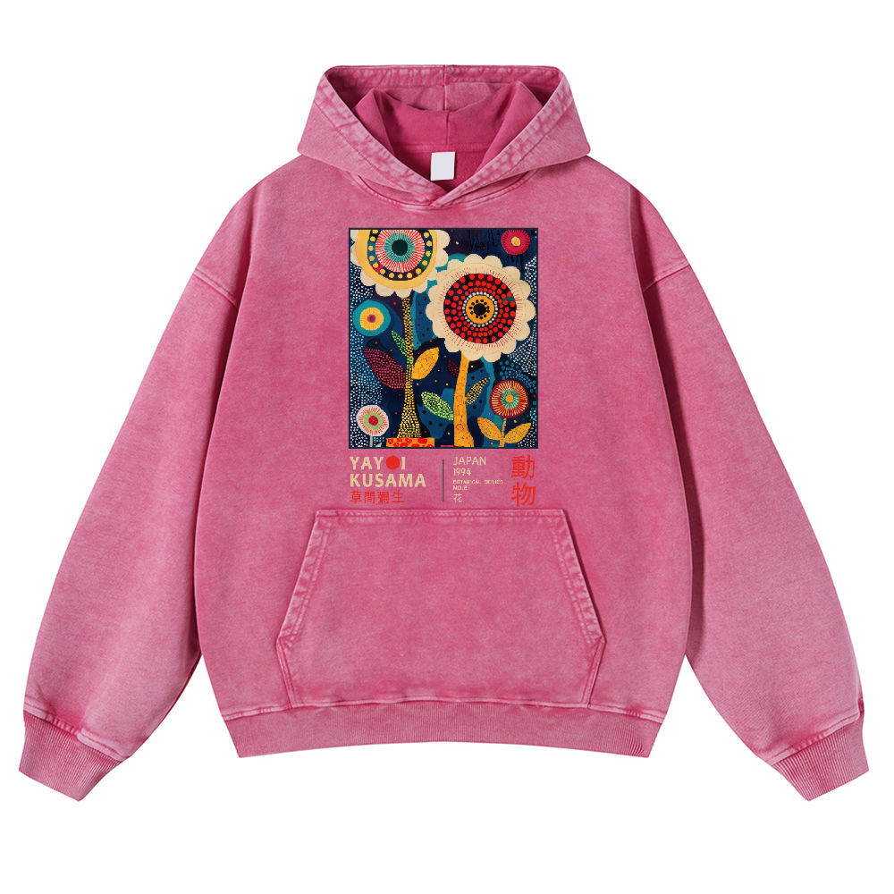 Yayoi Kusama Flower Vintage Washed Thick Cotton Hoodie