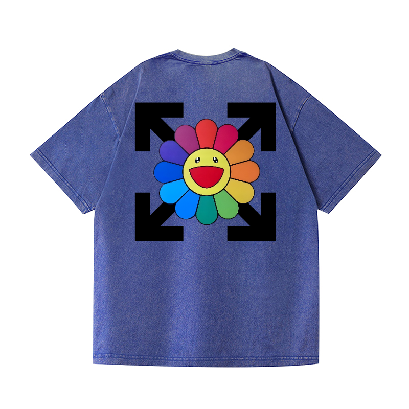 TM Sunflowers Vintage Wash Japanese Design Back Art T-Shirt