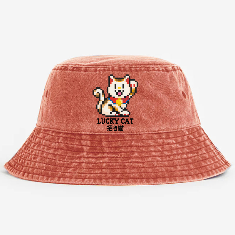 TM Mosaic Lucky Cat Vintage 100% Cotton Bucket Hat