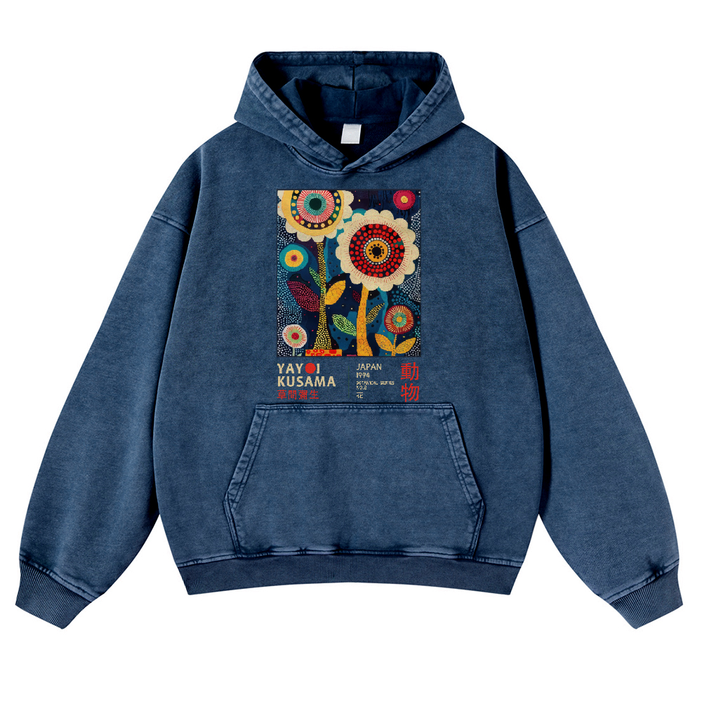 Yayoi Kusama Flower Vintage Washed Thick Cotton Hoodie