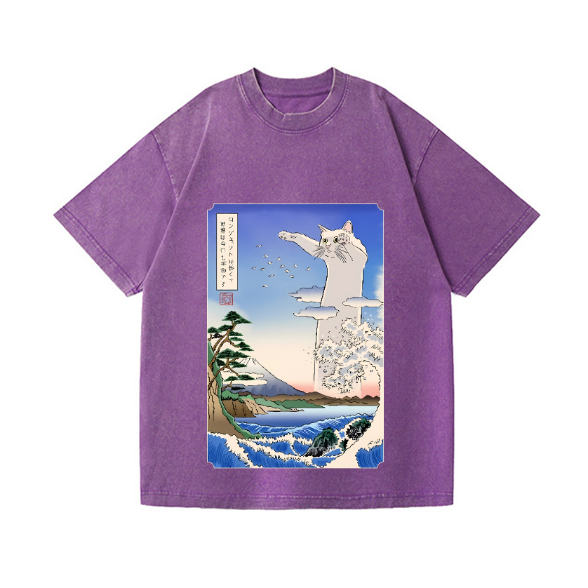 Cat Vintage Wash Japanese Design T-Shirt