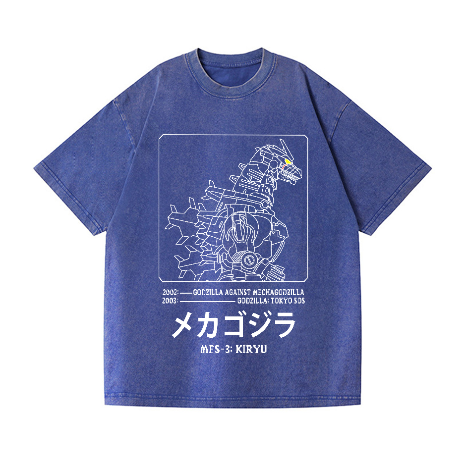 Godzila Gundam Mechagodzilla Vintage Wash Japanese Design T-Shirt