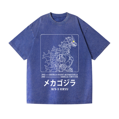 Godzila Gundam Mechagodzilla Vintage Wash Japanese Design T-Shirt