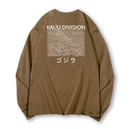 Kaiju Monster Division Vintage Washed Cotton Back Art Long-sleeve T-shirt