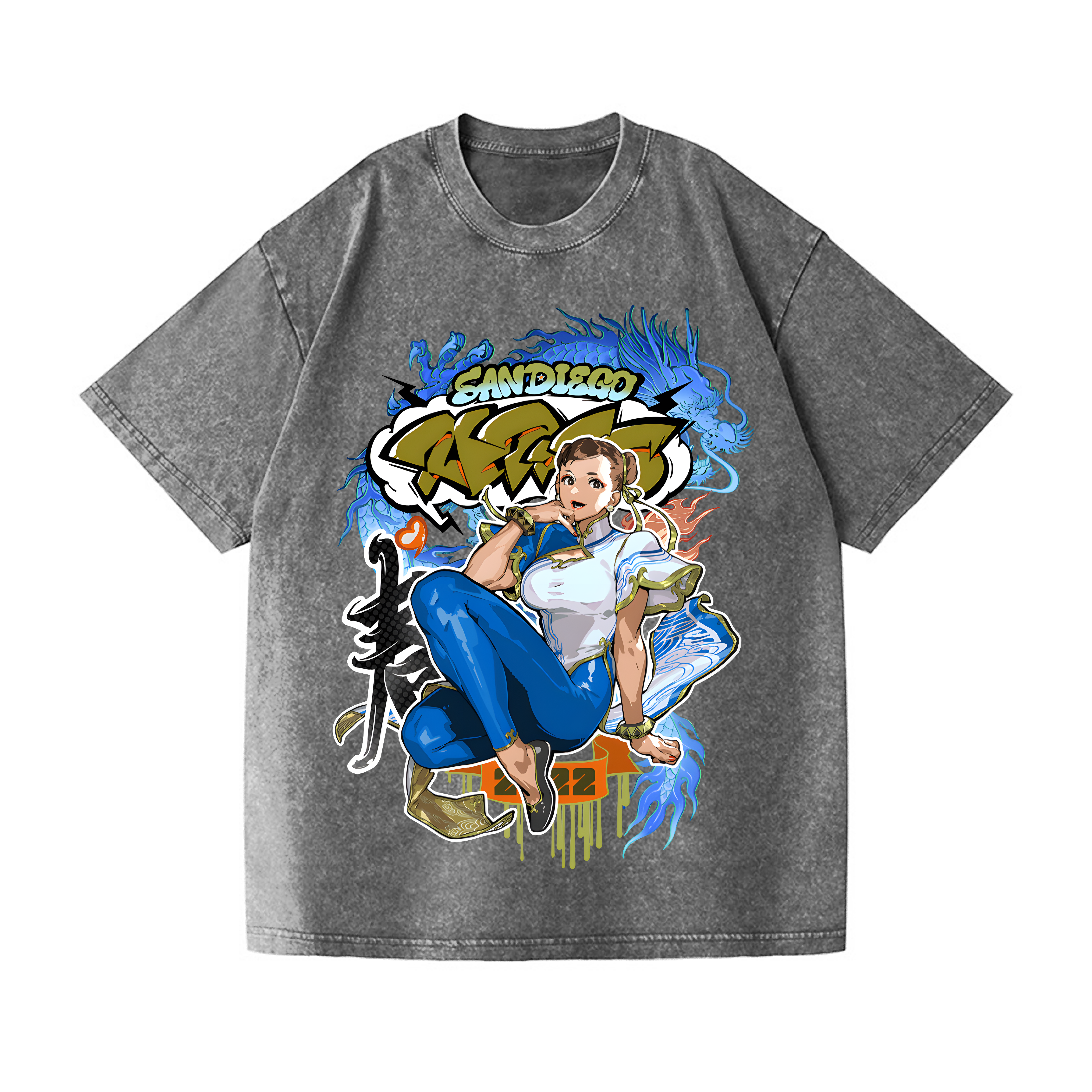 Street Fighter Chun Li Vintage Wash Japanese Design T-Shirt