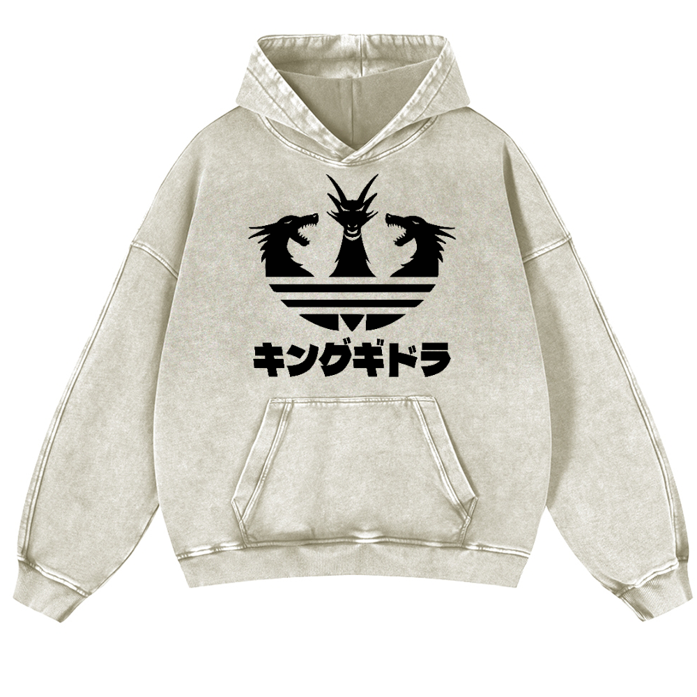 King Ghidorah Kaiju Vintage Washed Thick Cotton Hoodie