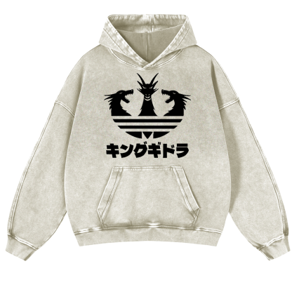 King Ghidorah Kaiju Vintage Washed Thick Cotton Hoodie