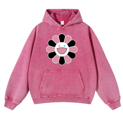 Black Pink Sunflowers TM Vintage Washed Thick Cotton Hoodie