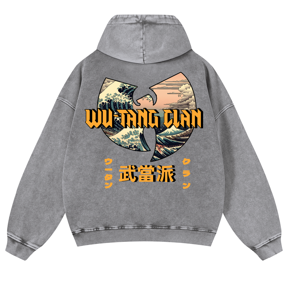 Wu Tang Clan Ukiyoe Wave Ukiyoe Wave Vintage Washed Cotton Back Art Hoodie