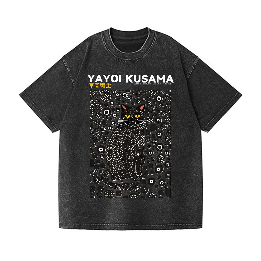 Yayoi Kusama Cat Vintage Wash Japanese Design T-Shirt